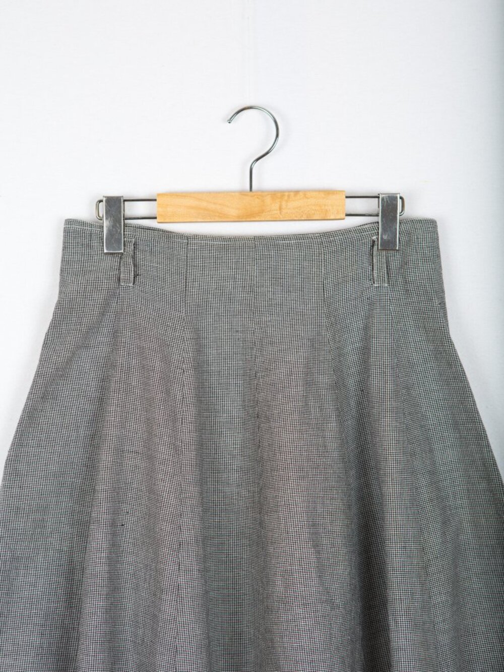 Vintage 90s Tristan et Iseult Houndstooth Cotton Maxi Plaid Skirt Size M - Picture 2 of 9